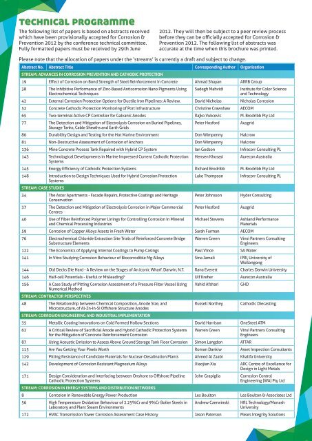 technical programme - aca conference