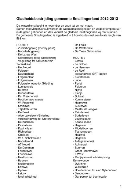 Routes gladheidsbestrijding / strooiroutes - Gemeente Smallingerland