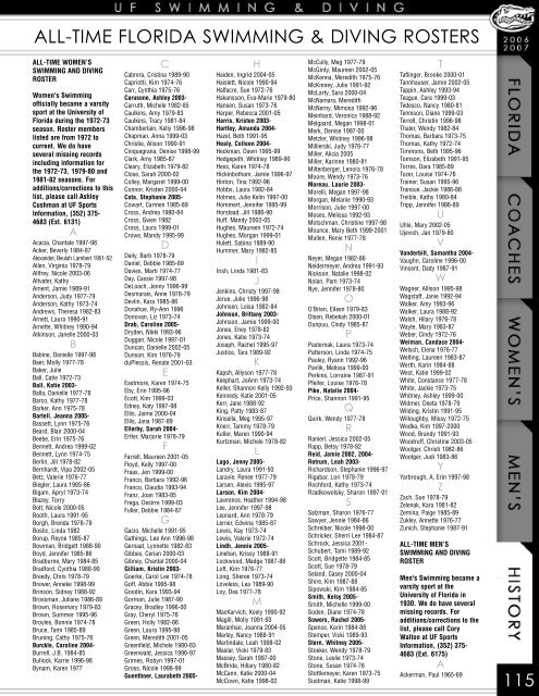 All Time Florida Swimming Diving Rosters Gatorzone Com
