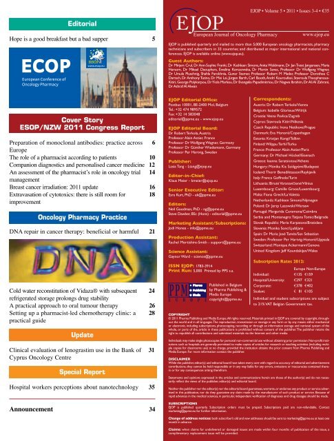 Editorial Cover Story ESOP/NZW 2011 Congress Report Oncology ...