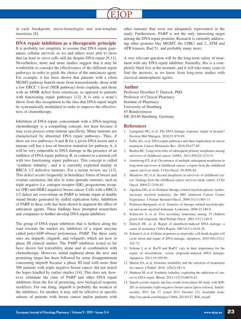 Editorial Cover Story ESOP/NZW 2011 Congress Report Oncology ...