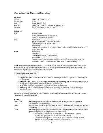 Curriculum vitae - Marc van Oostendorp