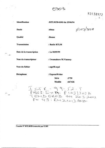 Identification Durée :RTLM/58-0303 du 25/06/94 ... - RwandaFile