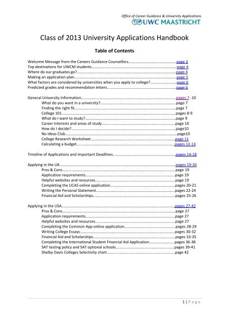 Class of 2013 University Applications Handbook - UWC Maastricht