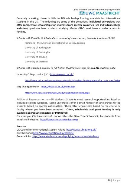 Class of 2013 University Applications Handbook - UWC Maastricht
