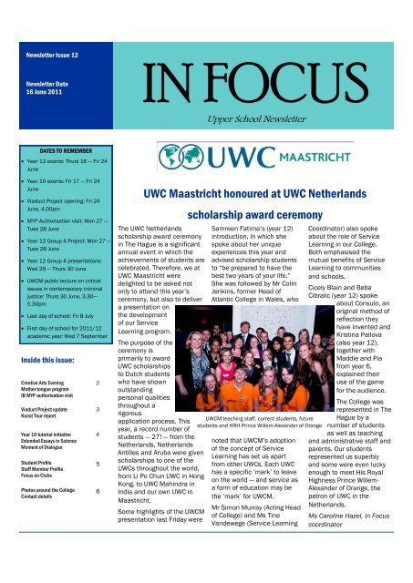 UWC Maastricht honoured at UWC Netherlands ... - MosaLira