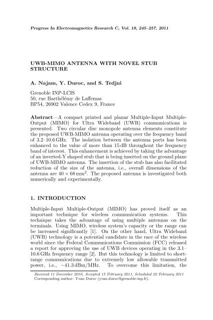 Uwb Mimo Antenna With Novel Stub Structure A Pier - 
