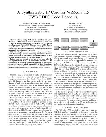 A Synthesizable IP Core for WiMedia 1.5 UWB LDPC Code Decoding