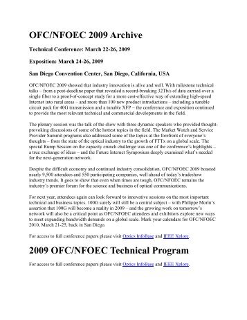 OFC/NFOEC 2009 Archive 2009 OFC/NFOEC Technical Program