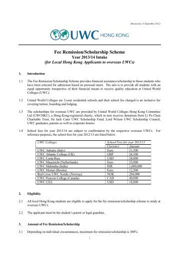 UWC Fee Remission / Scholarship Scheme - Li Po Chun United ...