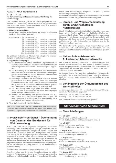 Mitteilungsblatt Nr. 18 vom 02.09.2011 - Stadt Feuchtwangen