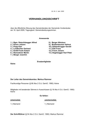 VERHANDLUNGSSCHRIFT - Vorderstoder