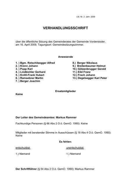 VERHANDLUNGSSCHRIFT - Vorderstoder