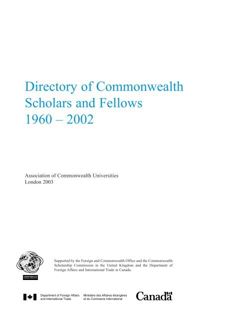 Directory Of Commonwealth Scholars And Fellows 1960 2002