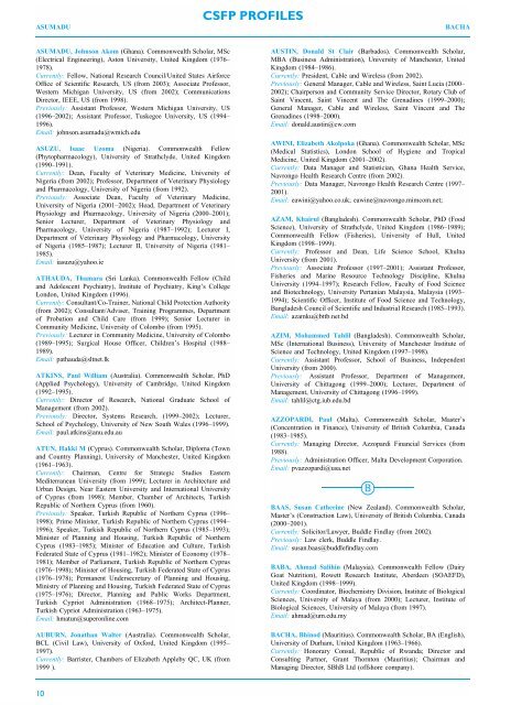 Directory of Commonwealth Scholars and Fellows 1960 – 2002