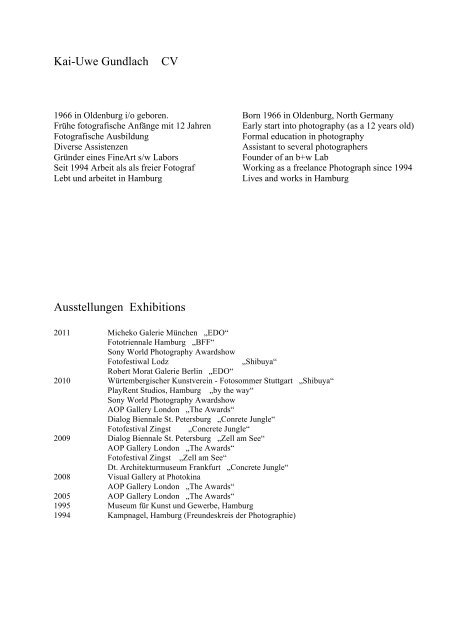 Kai-Uwe Gundlach CV Ausstellungen Exhibitions