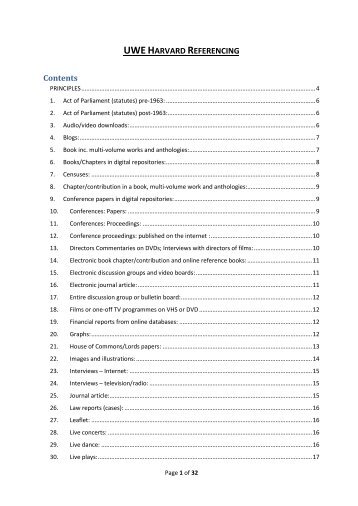 UWE Harvard Referencing - University of the West of England