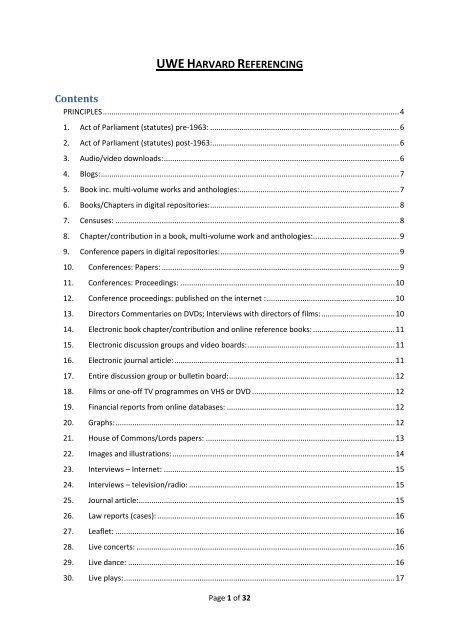 UWE Harvard Referencing - University of the West of England