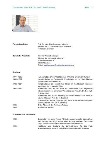 Curriculum vitae Prof. Dr. med. Uwe Kreimeier Seite 1