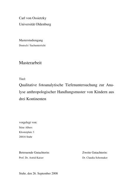 Ma-Arbeit Stine Albers - Kinderforschung - Carl von Ossietzky ...