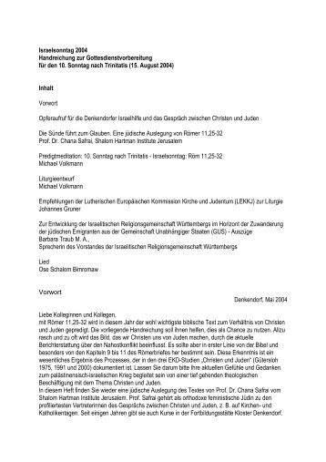 Arbeishilfe 2004 für den Israelsonntag (Römer 11,25