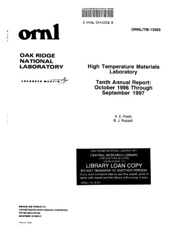 October 1996 through September 1997 - Oak Ridge National ...