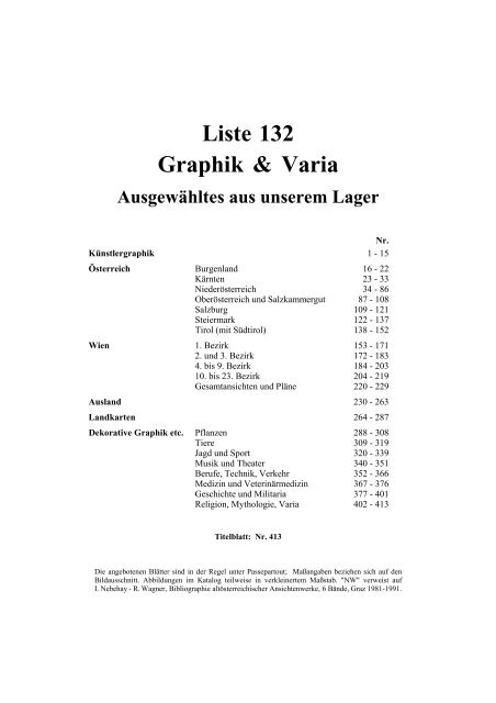 Liste 132 Graphik & Varia - Wiener Antiquariat Ingo Nebehay