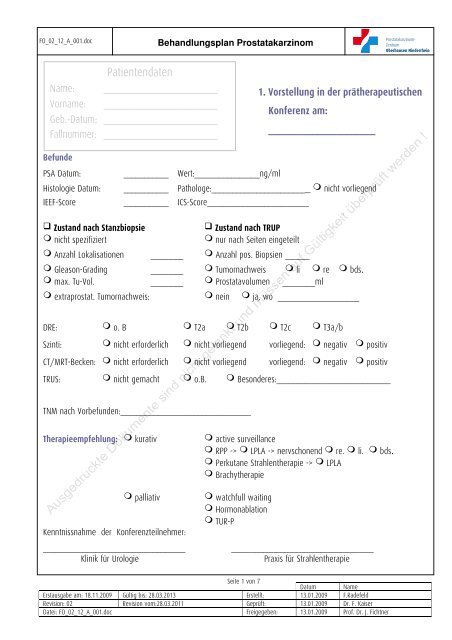 Behandlungsplan PCA