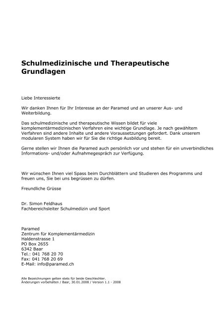 Broschüre Schulmedizinische und Therapeutische GL ... - Paramed