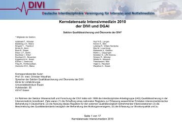 Kerndatensatz Intensivmedizin DIVI 2010