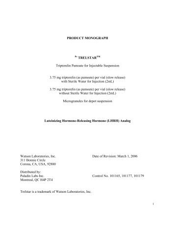 PRODUCT MONOGRAPH Pr TRELSTARTM Triptorelin ... - Paladin