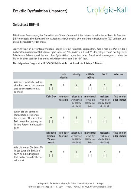 Iief 5 Questionnaire.pdf IIEF 5 – Selbsttest zur Erektilen Dysfunktion ... - urologie-kall.de