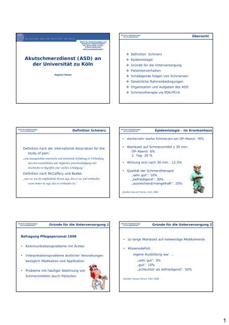 Akutschmerzdienst (ASD) an der Universität zu Köln