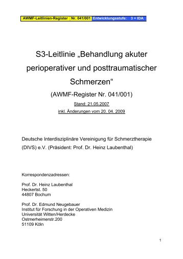 S3-Leitlinie ‚Behandlung akuter perioperativer und ... - Arztbibliothek