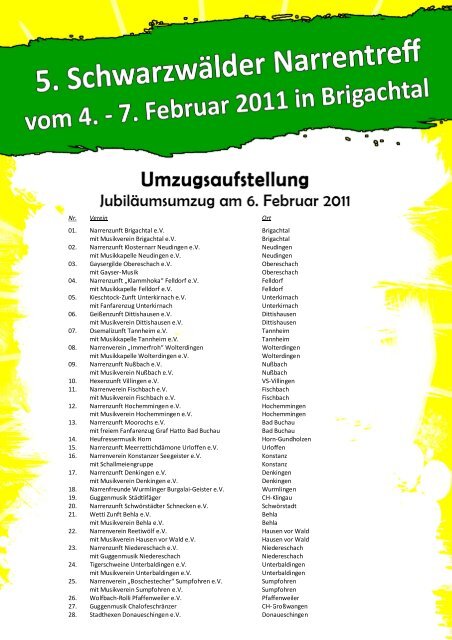 Nr. Verein Ort 01. Narrenzunft Brigachtal e.V. Brigachtal mit ...