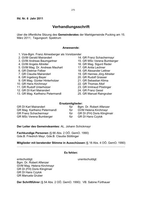 lfd Nr. 6 vom 15. März 2011 - Gemeinde Pucking