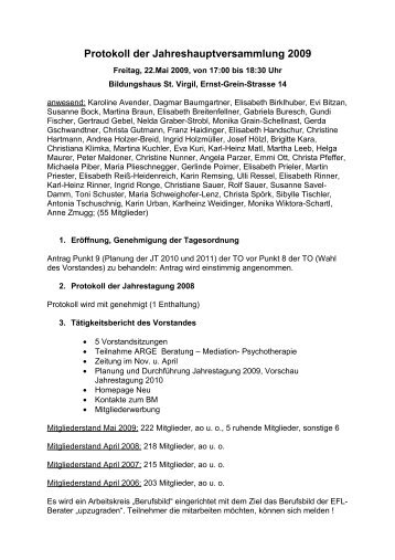 Protokoll der Jahreshauptversammlung 2009