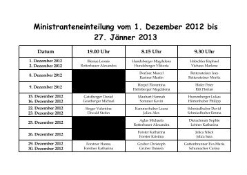 Ministranteneinteilung vom 1. Dezember 2012 bis ... - Pfarre Sierning