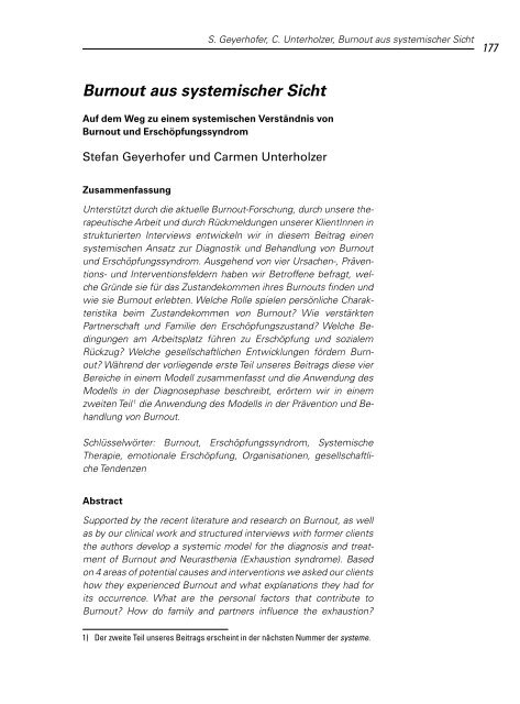 Burnout aus systemischer Sicht - Institut für Systemische Therapie