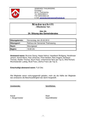 Niederschrift - Gemeinde Thalmassing