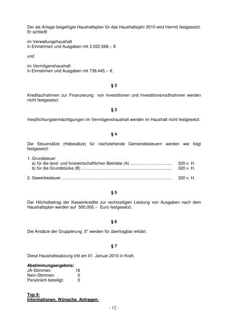 Niederschrift - Gemeinde Thalmassing