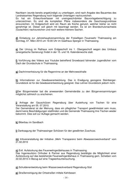 Niederschrift - Gemeinde Thalmassing