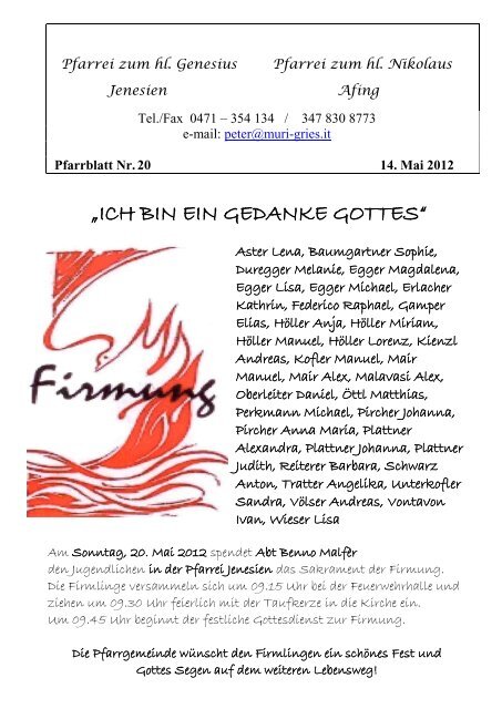 Pfarrblatt 20/2012 vom 14.05.2012