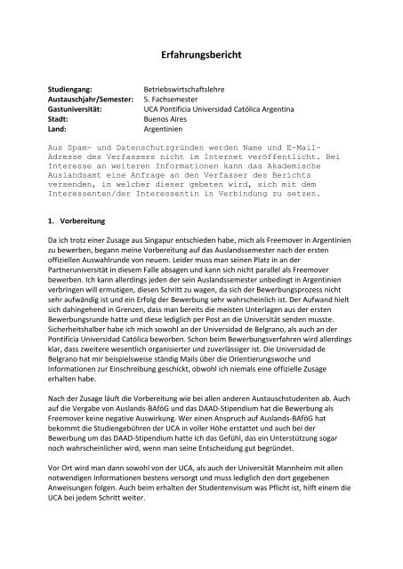 Erfahrungsbericht Bwl Universitat Mannheim