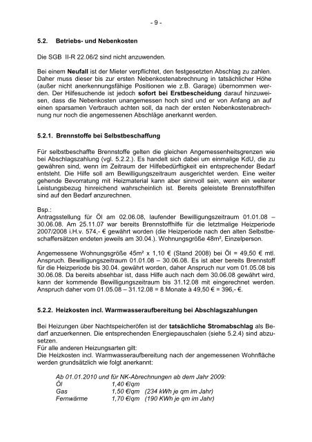 Interne Regelungen / SGB XII + SGB II (Stand 04/10)