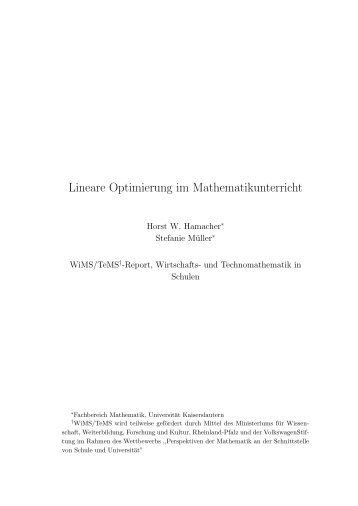 Lineare Optimierung im Mathematikunterricht - Universität ...