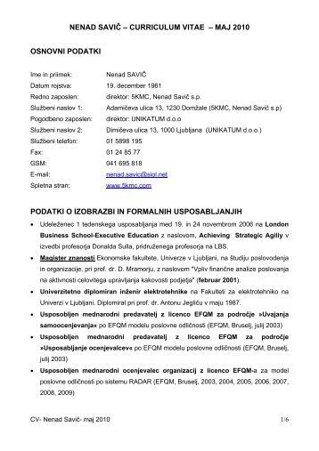 curriculum vitae – maj 2010 osnovni podatki