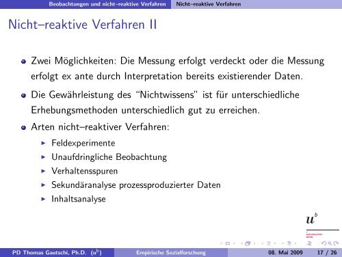 Einführung in die Empirische Sozialforschung - Universität Bern