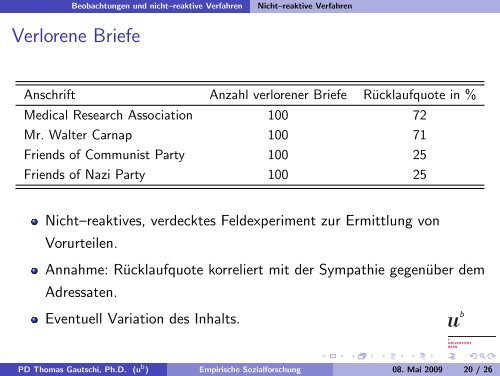 Einführung in die Empirische Sozialforschung - Universität Bern