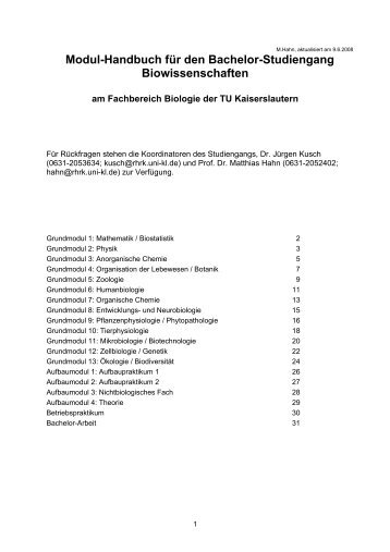 Modulhandbuch (bisheriger Studiengang) - Biologie in Kaiserslautern